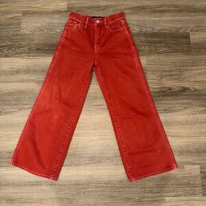 Veronica Beard Taylor Crop Jeans Womens 24 Brick Red High Rise‎ Wide Leg
